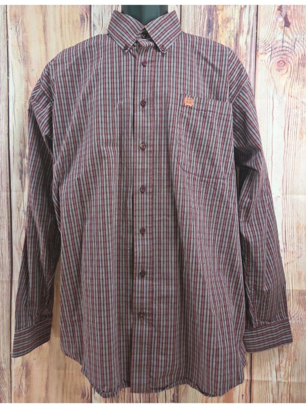Cinch Mens Burgundy Long Sleeve Button-Up Shirt Size Large